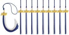 10 Pieces 2025 Graduation Tassels Bulk Navy Blue and White Tassels 2025