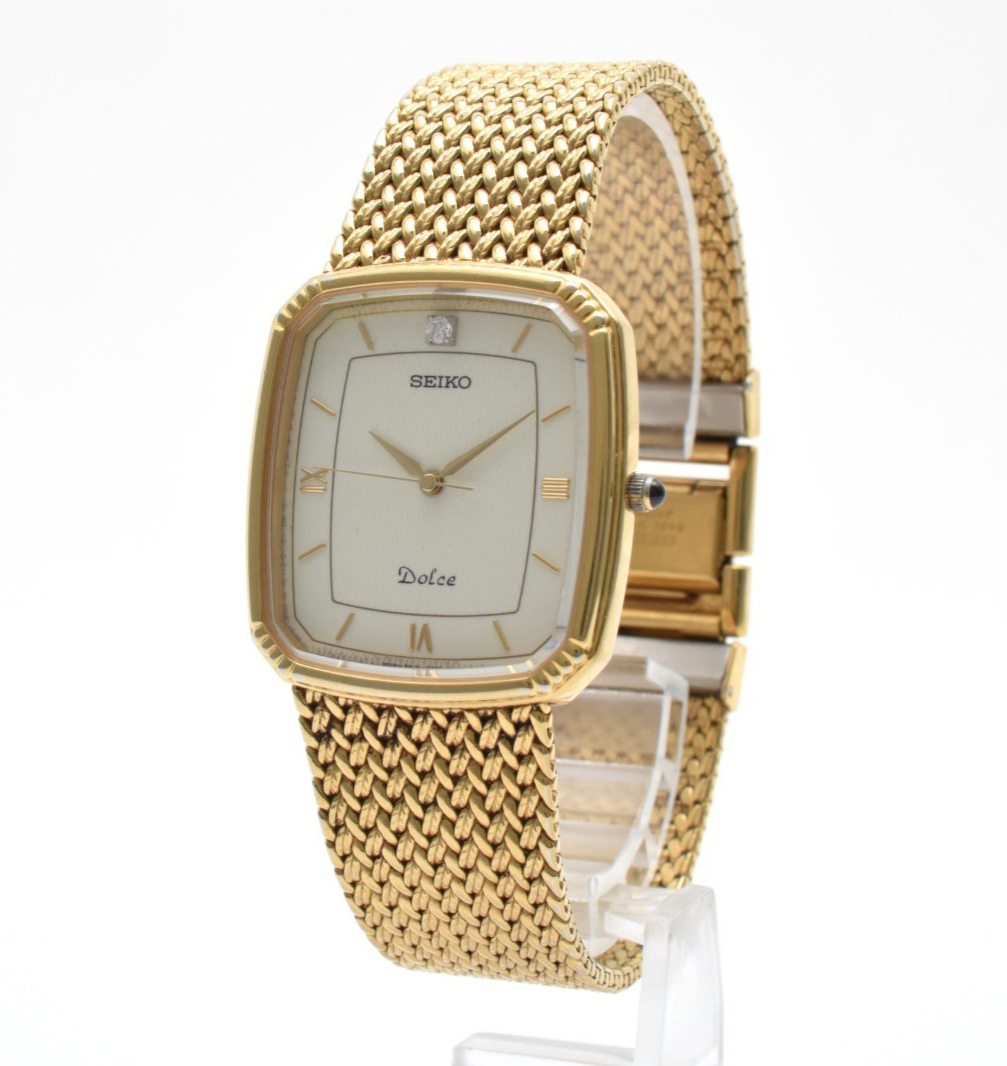 Vintage [ EXC＋5 ] SEIKO Dolce 5E31-5A90 Diamond Gold Square Quartz Men's JAPAN