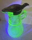 Antique 1916 Uranium Glass Hazel Atlas Green Depression Syrup Pitcher Glows