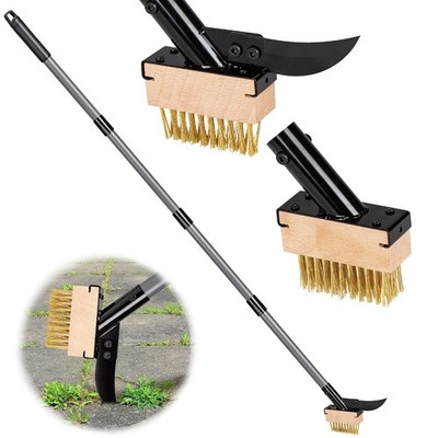 3in1 Crack Weeder & Moss Remover Brush with 66.5Inch Adjustable Handle, Weed ...