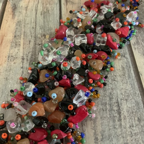 Colorful glass and stone seed bead chip beaded woven bracelet - Picture 3 of 4