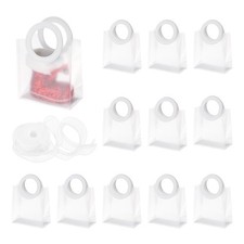 12Pcs 6.3" x 5.9" x 3" Clear Gift Bags with Handle and Ribbon, White