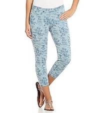 HUE U14261 Blue Chambray Tonal Tropics Capri Stretch Denim Jeans Leggings, S 42