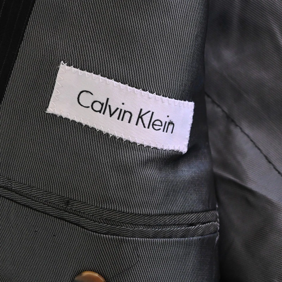 Jaqueta masculina Calvin Klein 40S 34x30 listra preta 100% lã terno calça - Imagem 4 de 4