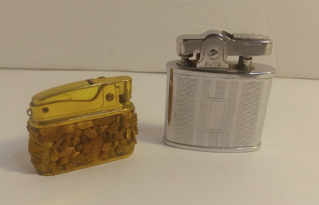 Lot Of (2): Elite Gas Lighter With Bonus Gold Lighter W/ Stones