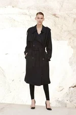 GABRIELA HEARST black ribbed belted trench coat SZ Large