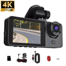 4K Dash Cam Car DVR Front/Rear/Inside Dual Lens Video Recorder Camera G-Sensor