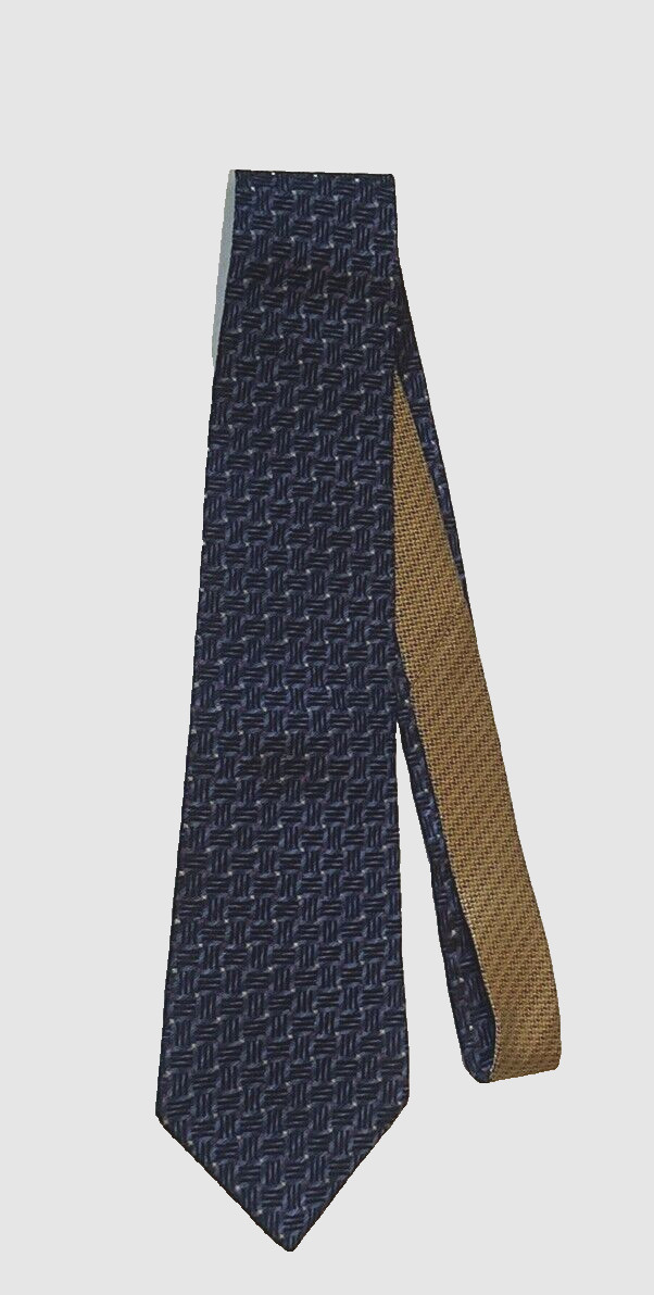 Tommy Hilfiger Tie Mens Blue Yellow Silk Formal Suit Dress USA Vintage