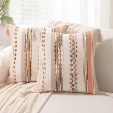 Boho Throw Pillow Covers 18x18 Set of 2 Woven Tufted Farmhouse Pillows Cover ...