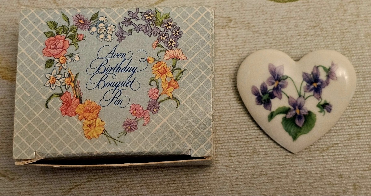 Vintage Avon February Violet Birthday Bouquet Brooch Pin With Box
