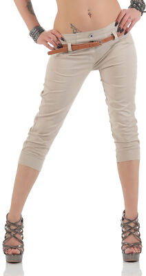 Damen Capri Hose mit Gürtel Chino Pants 3/4 Hose Stoffhose 5398