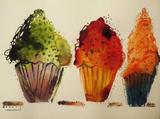 ORIGINAL Flavors CUPCAKE WATERCOLOR Painting JMW art JOHN WILLIAMS Expressionism