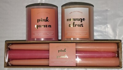 Debi Lilly Pillar Candle or Candlesticks ~Mango Citrus / Pink Guava  / Unscented