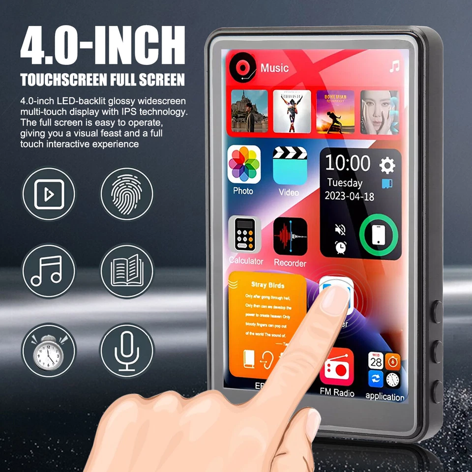 Reproductor MP4/MP3 de 4" compatible con 256 GB Bluetooth música sin pérdidas radio FM grabadora deportiva Foto 2 de 4