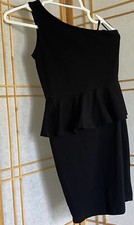 NEW LOOK Off Shoulder Asymmetrical Sleeveless Black Peplum Dress Sz US 4 UK 8