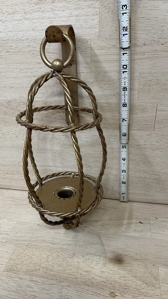 НАСТЕННЫЙ БРА ПОДСВЕЧНИК подвесной витой веревки металла с розовым стеклом обет - Изображение 2 из 4