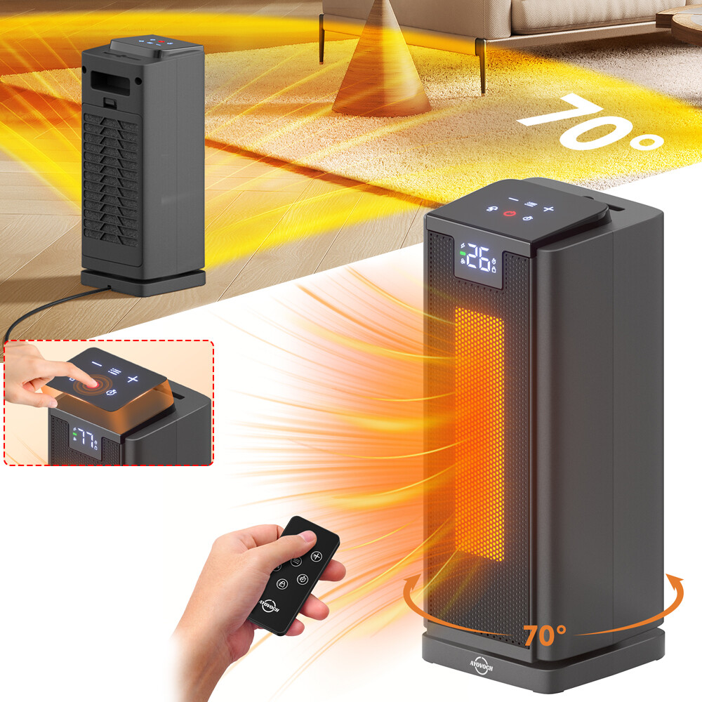 Space Heater, 70°Oscillating 1500W Electric Ceramic Tower Heater with Remote-image