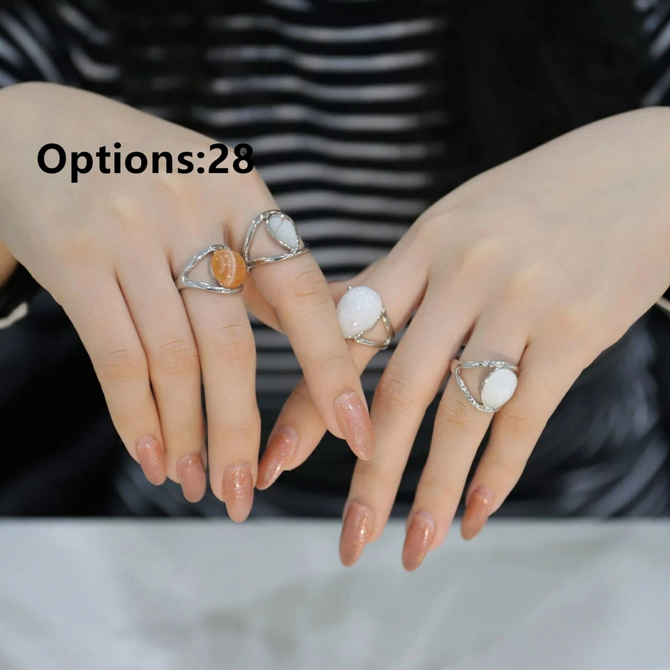 8X Anillos De Moda Metálico Con Piedra Colorida Para Mujer Y Niña Oro Plata SET - Image 4 of 4