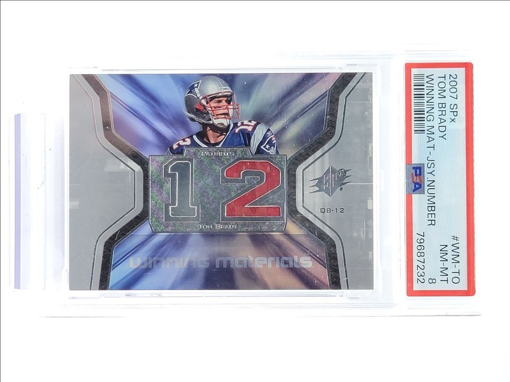 TOM BRADY 2007 SPX FOOTBALL WINNING MAT JERSEY NUMBER PSA 8 Q1496