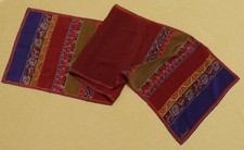 Vintage Burmel silk scarf, 13 x 50, blue, deep red  tan banded chevron  floral