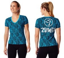 Zumba SAFARI All Over Graphic Tee Shirt - Bangin Blue - XS, Small, Medium New