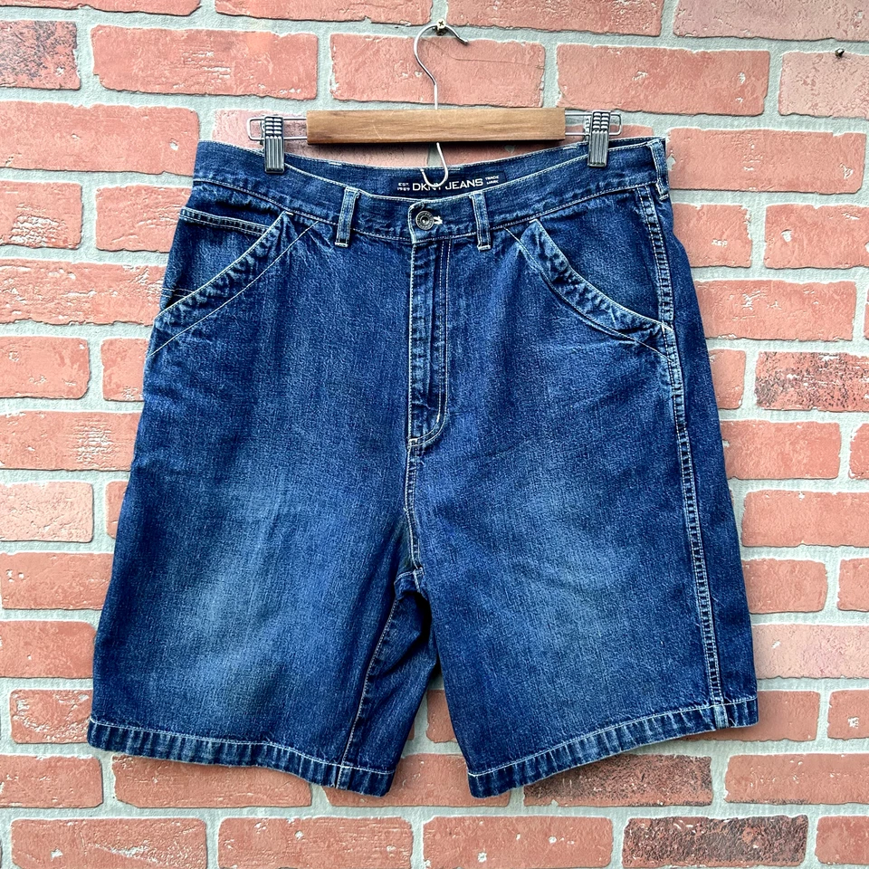 Vintage Y2K DKNY Donna Karan Men's Blue Denim Skater Carpenter Jean Shorts (33) - Image 2 of 4