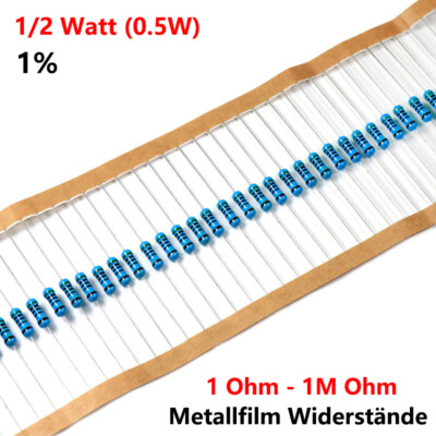 1/2 Watt Widerstand 1% 1 Ohm Bis 1M Ohm Metallfilm Widerstände 24-Wert Auswahl