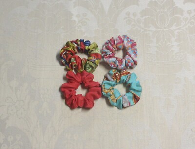 Handmade Recycled Boho Hermes Pucci Silk Fabric Scrunchie Lot 4pc Red Jade