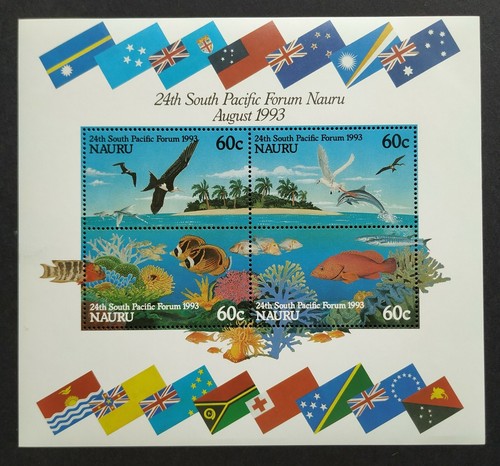 1993 Australia Nauru Birds Fish Corals Flags MS + Overprint Singapore Exhibition - Picture 2 of 7
