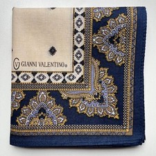 VINTAGE HANDKERCHIEF MEN'S BEIGE PAISLEY PATTERNED POCKET SQUARE 18" B0241