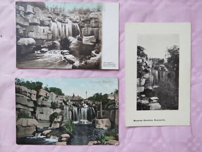 3x Vintage 1910er Ramsgate Madeira Road Gardens Wasserfall Postkarten 2 unbenutzt