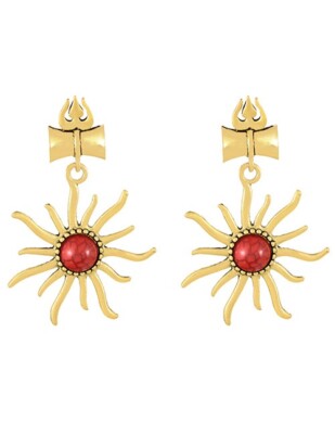 Long Red Starburst Spike Earrings Sun Burst Celestial  Stud Gold Drop Dangle