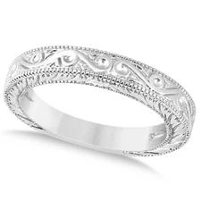 Women's Unique Filigree Wedding Band With Milgrain Edge In Solid 950 Platinum