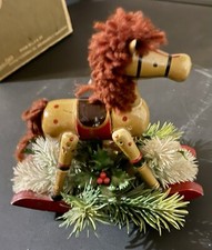 Vintage Rocking Horse Hand Carved/Painted Solid Wood W/xmas Presents And Decor