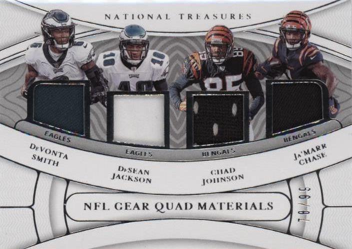 2021 Panini National Treasures Chad Johnson DeSean Jackson DeVonta Smith #QM-DDCJ - 1 of 2