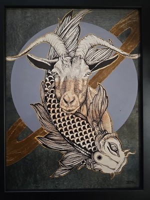 Capricorn Zodiac by Daniel Ryan Framed 12x9 Inches Rare Art