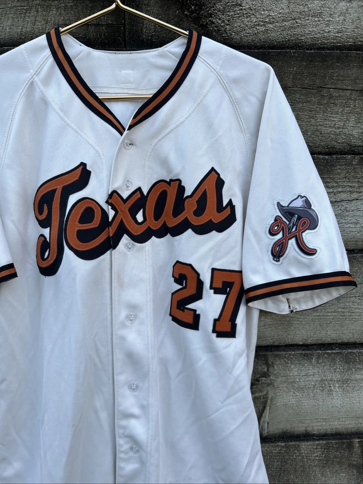 Винтажная бейсбольная футболка 90-х Majestic University of Texas с кремовой нашивкой No27 ретро LG - Изображение 4 из 4