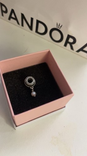 RARE PANDORA Silver & White Dangle Charm, Round White Pearl Drop, Metal Charm