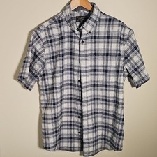 Men's Blue and White Plaid Shirt. By GRIZZLY MOUNTAIN. Short Sleeve Size Large.
