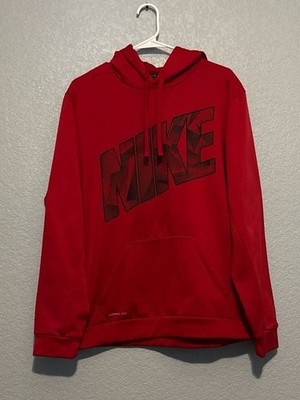 New Nike Therma-Fit Red Pullover Hoodie with Graphic Chest Spellout