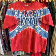 Vintage 90  s Liquid Blue Lynyrd Skynyrd All Over Print Tie Dye Tee Single Stitch