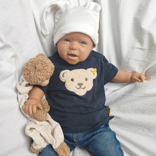 Steiff Baby T Shirt Kuzarm aus Baumwolle mit Bärchen Gesicht Gr. 62