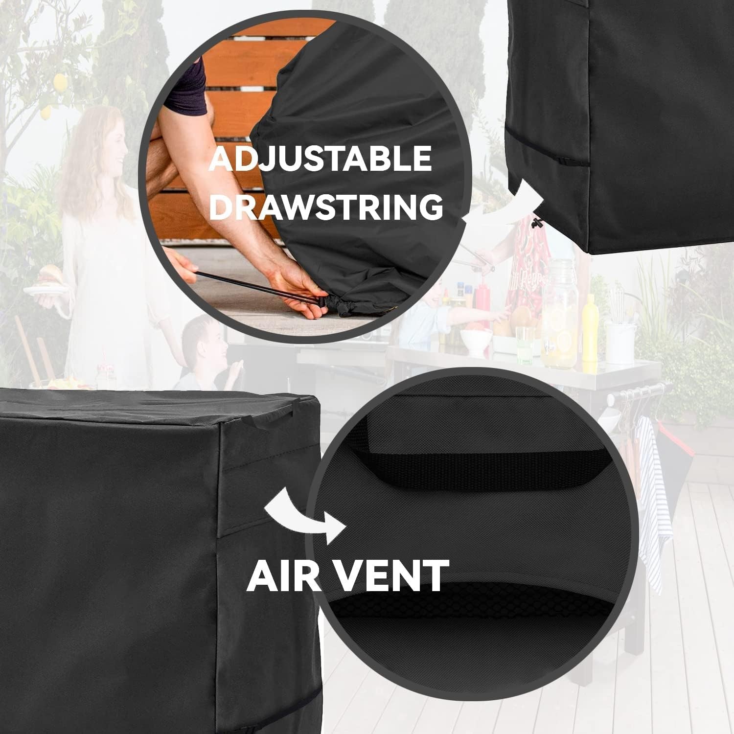 Heavy Duty Waterproof Outdoor Table Cover for 46" Utility Cart - Black