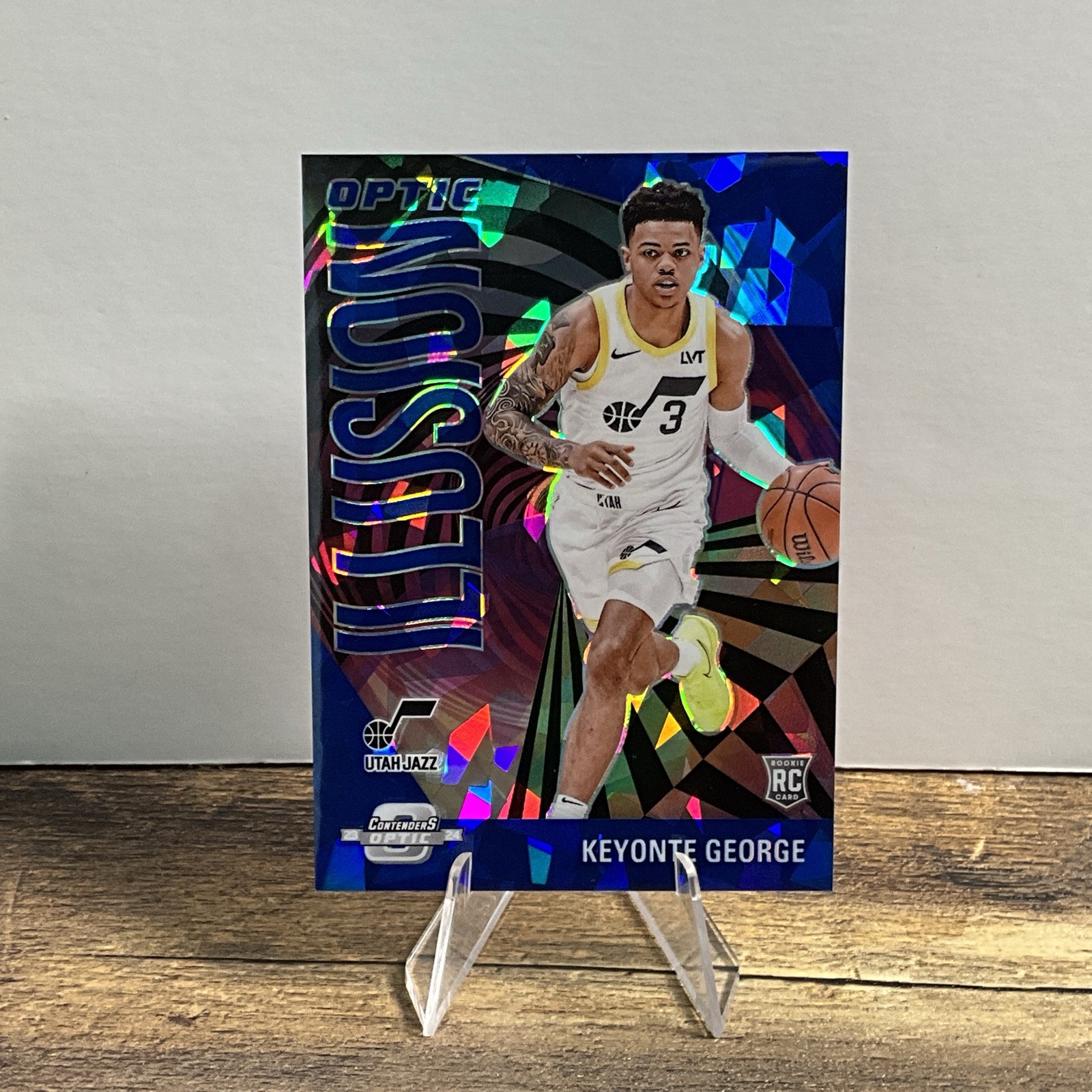 2023-24 Panini Contenders Optic- Optic Illusion Keyonte George #17 Blue Ice /75