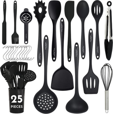 Culinary Couture Black Silicone Cooking Utensils Set of 25 Pcs - Non-Stick Heat-