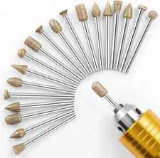Diamond Grinding Burr Bit Set，20Pcs Rotary Tool Accessories Stone Carving Set wi