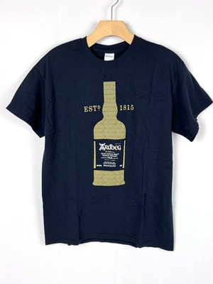 Ardbeg Islay Single Malt Whisky Black T-shirt Med Tee Green Chevron Bottle NEW