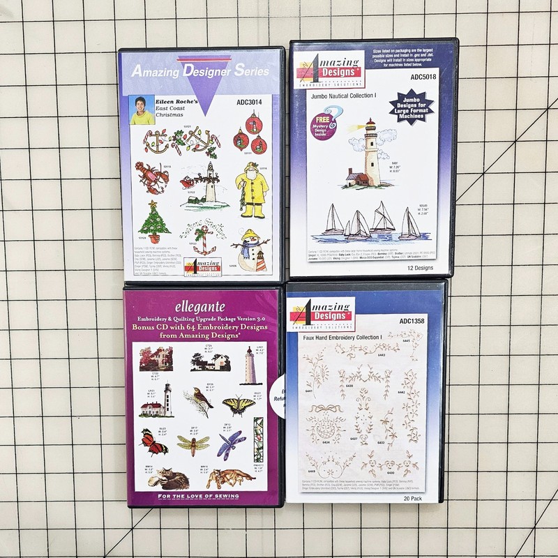 LOT 4 Amazing Designs Embroidery CDs Christmas Nautical Faux Hand 116 Patterns