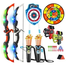 VATOS 2 Pack Bow and Arrow Toy with LED Light - 4 in 1 Archery & Dart Game Se...