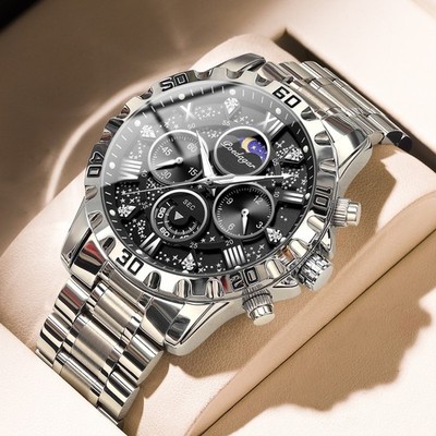 POEDAGAR Luxury Men's Quartz Watch 3ATM Luminous Stainless-Steel Chronograph
